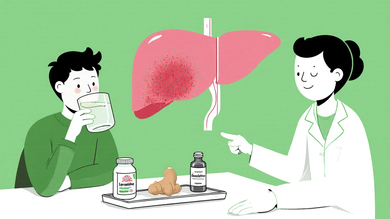 Person drinking water with doctor pointing to safe medication alternatives.