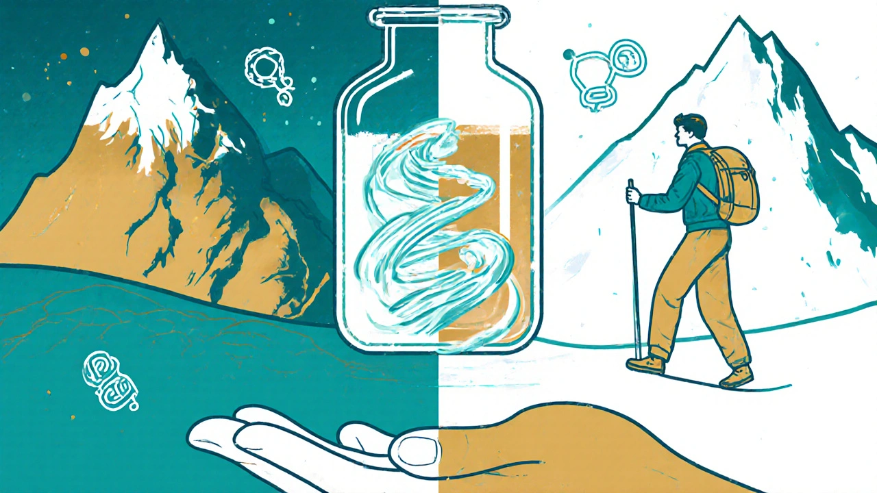 A glowing liquid biopsy vial hovers above a hand, with split scenes showing cancer surgery and long-term survival against a backdrop of AI and microbiome icons.