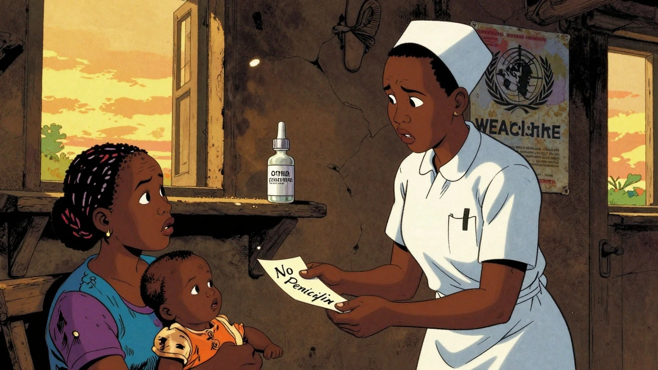A nurse in rural Kenya gives a patient a note saying no penicillin is available.