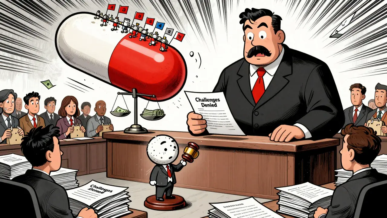 Tiny generic drug maker in court facing a giant Humira pill with 264 patents, scale tipped toward money.