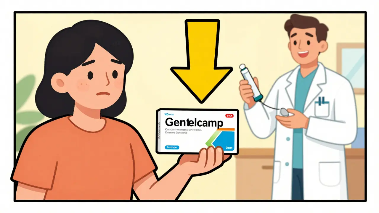 Illustration of happy patient saving money with generic medicine and pharmacist help.