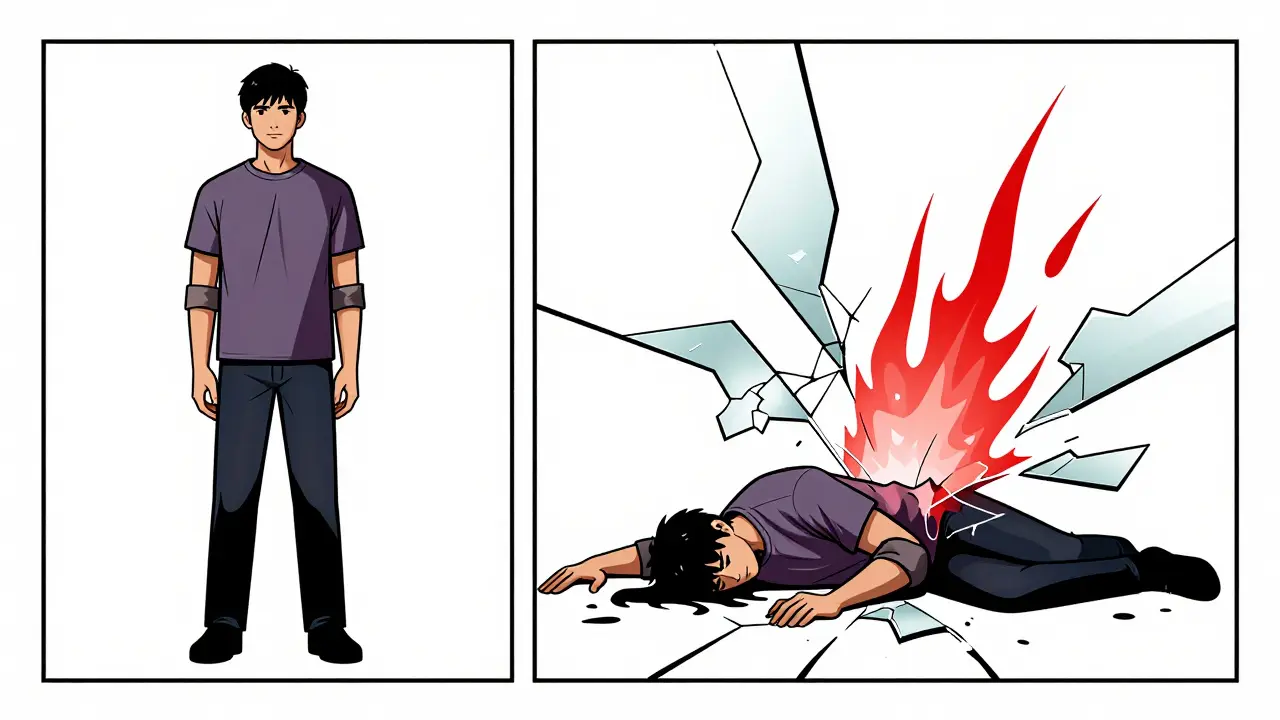 Illustration showing sudden collapse due to post-exertional malaise