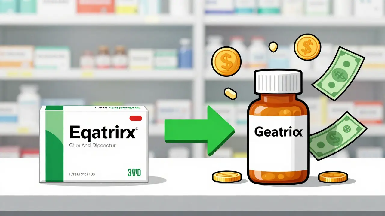 Comparison showing savings with generic pills vs brand name