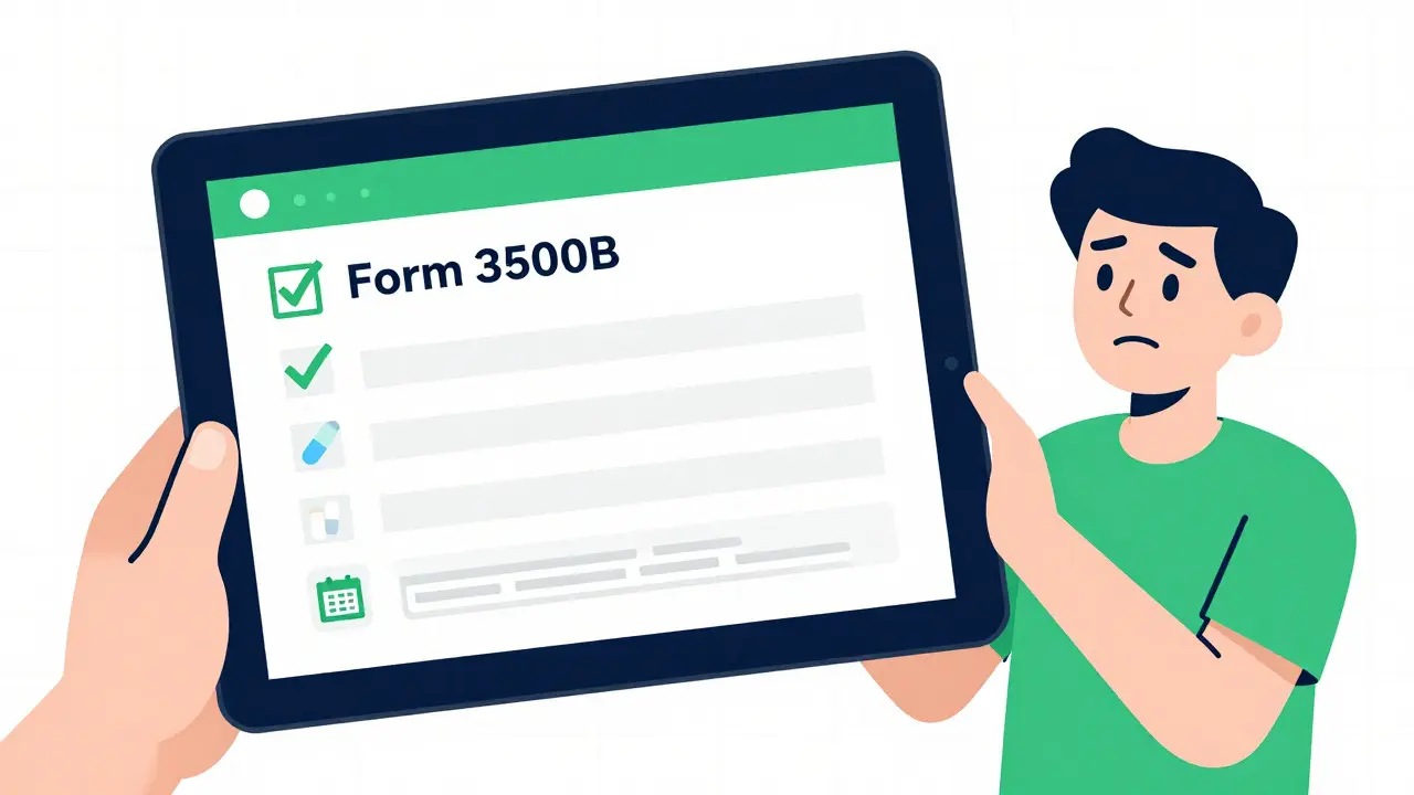 Person happily filling out simple online adverse event form